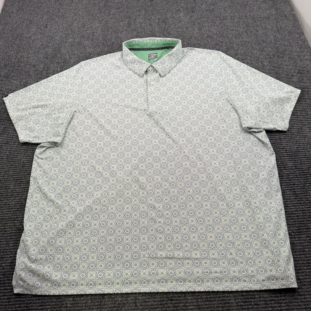Callaway Polo Shirt Mens 2X Big Green‎ Gray White Golf Clubs Opti-Dri Stretch - Picture 2 of 5